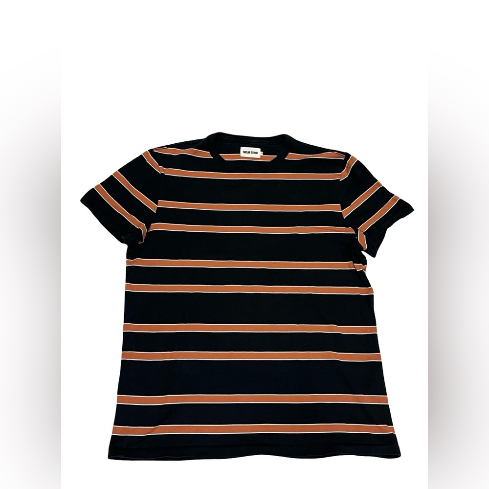 Taylor Stitch Shirt Mens Sz 40 Striped 100% Organic Cotton Short Sleeve T Shirt